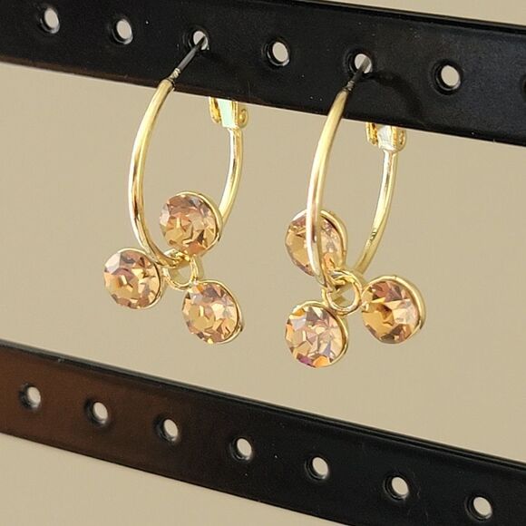 Earrings Gold Tone Topaz Color Crystal Hoop Earrings #0080 - Picture 3 of 9